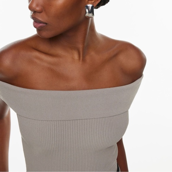 Aritzia Babaton  NWOT Sculpt Knit Off-Shoulder Ashen grey size small - Picture 2 of 14